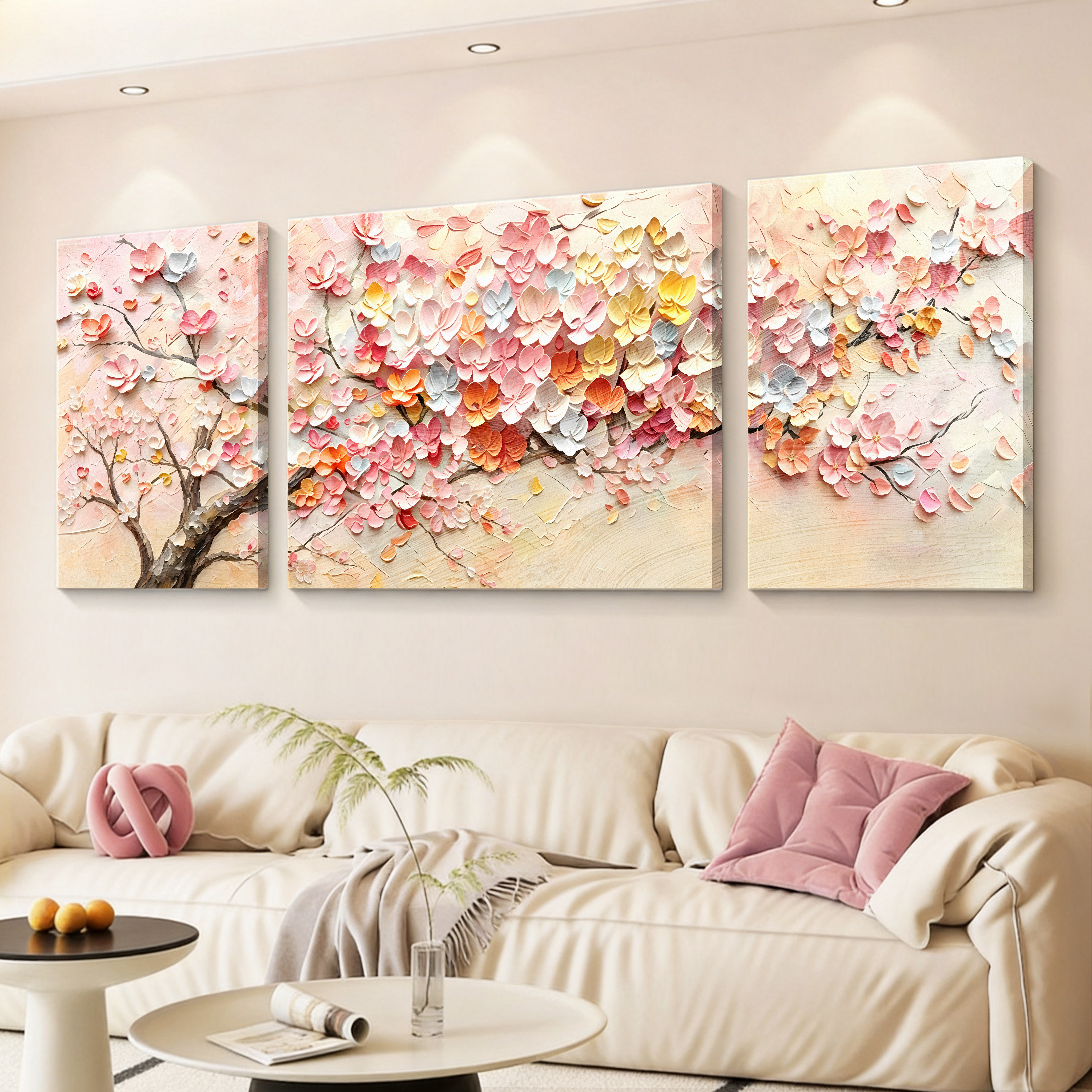 轻奢客厅装饰画沙发背景墙挂画壁画简约高级感立体砂岩三联画墙画