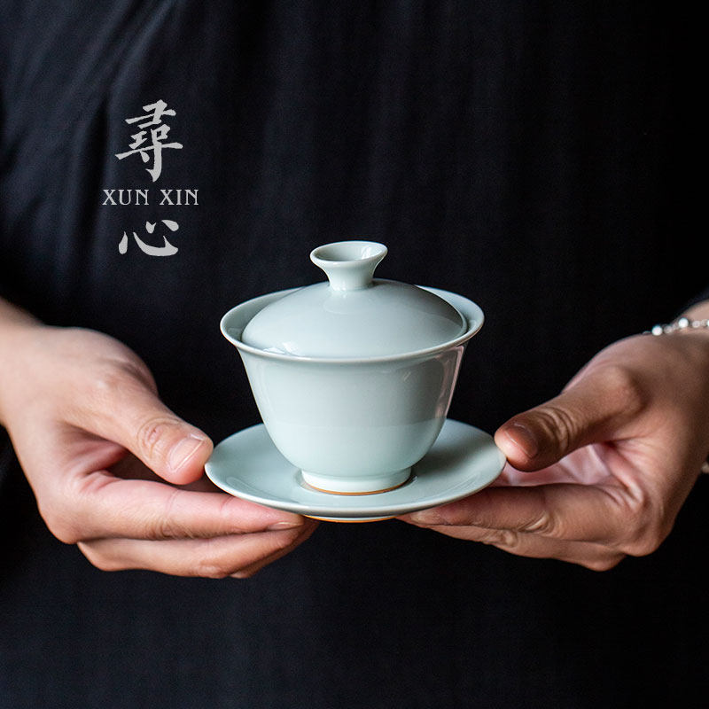 速发仿古胎手工薄胎岩茶盖碗单个中式复古防烫三才泡茶碗家用功夫