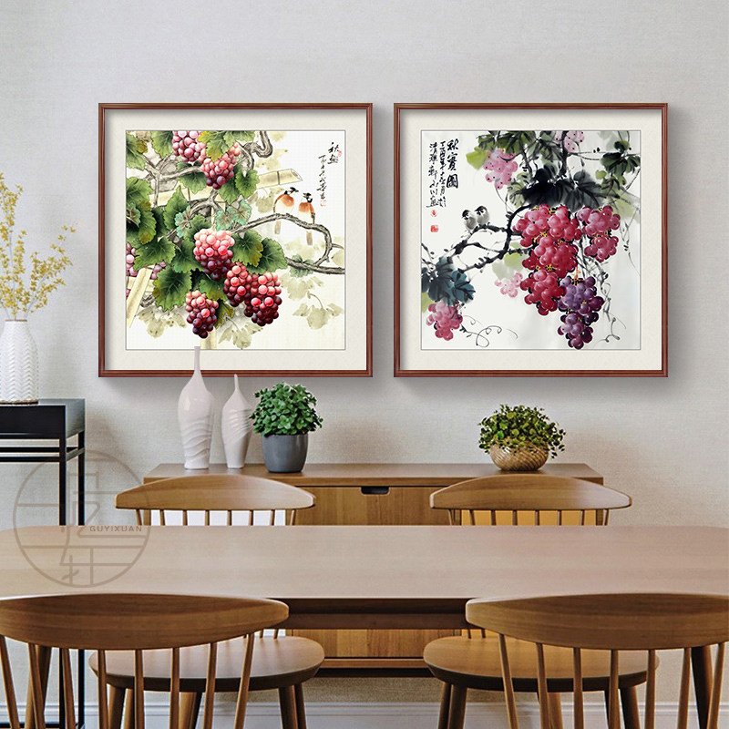 紫气东来玄关画葡萄葫芦五福临门装饰画客厅餐厅饭厅寓意好的挂画