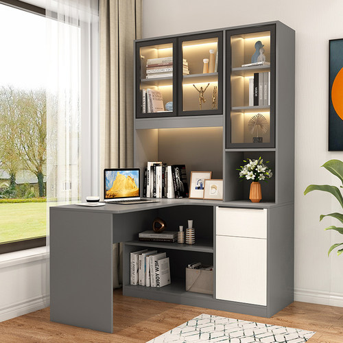 轻奢转角书桌书架组合书柜卧室电脑桌书房家用写字台办公学习桌子