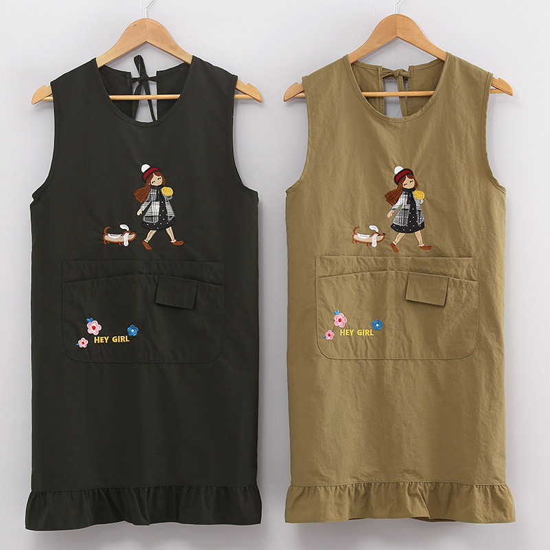 家用厨房新款围裙时尚花边马甲款工作服印字女士做饭防脏餐饮简约