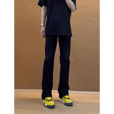 黑色弯刀牛仔裤男款秋季高腰提档裤子美式高街风窄版微喇裤潮