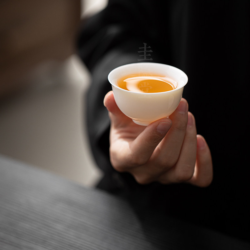 速发圭隐堂羊脂玉瓷撇口家用单杯小茶杯功夫茶杯品茗杯白瓷茶盏主
