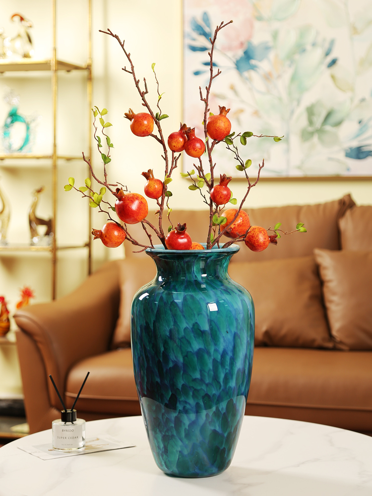 孔雀蓝花瓶摆件现代轻奢客厅插花酒店玄关样板间售楼部装饰品