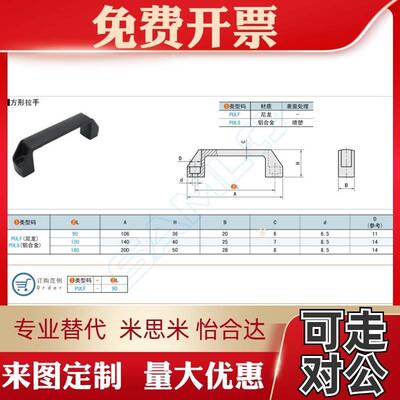 SAMLO标准尺寸方形拉手尼龙/铝合金把手PULF-L90/120/L180