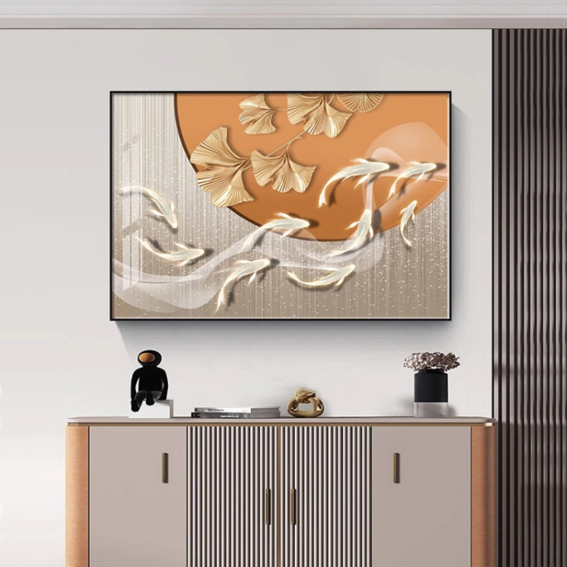 餐厅装饰画2026新款现代轻奢饭厅挂画玄关鞋柜餐桌壁画高档九鱼