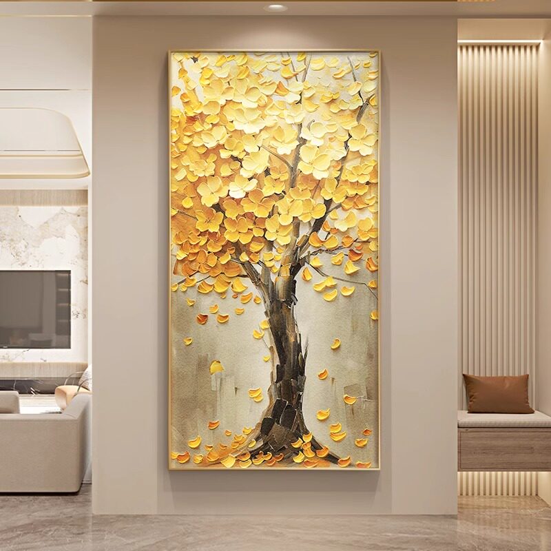 新款发财树入户正对门玄关装饰画轻奢挂画高级感走廊过道尽头壁画