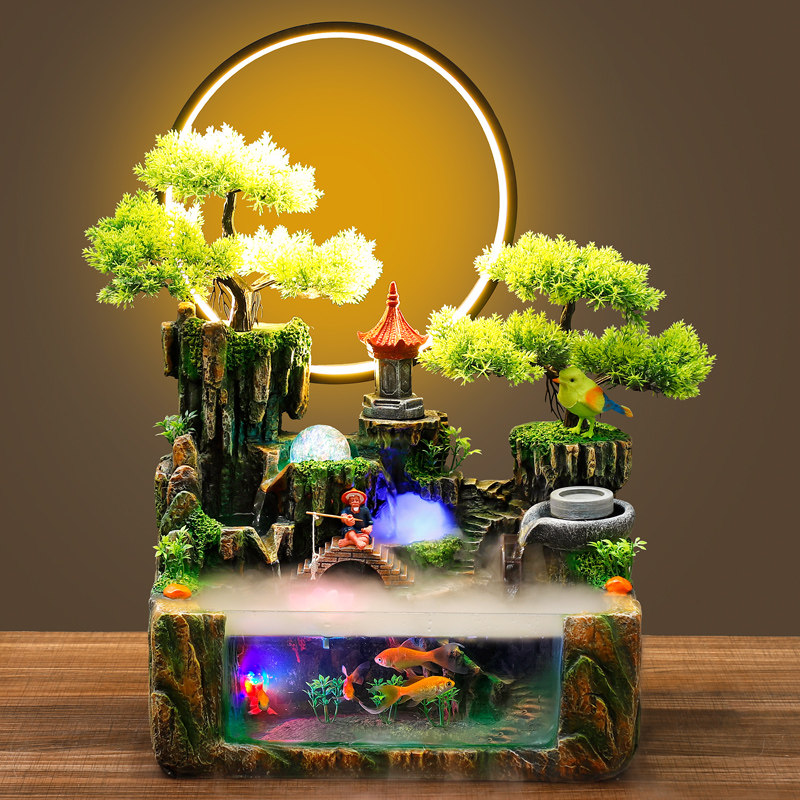 速发流水鱼缸客厅小型家用网红造景全套桌面生态创意缸摆件循环水