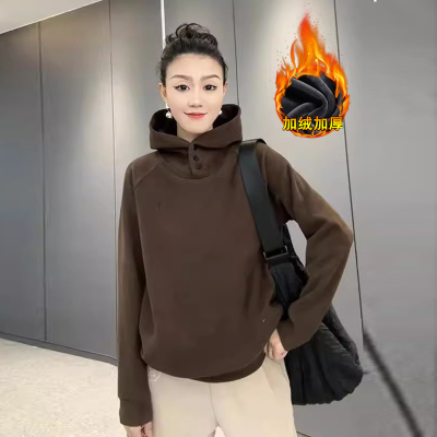 2025秋冬季新款女士加厚德绒连帽衫卫衣显瘦时尚爆款百搭打底上衣