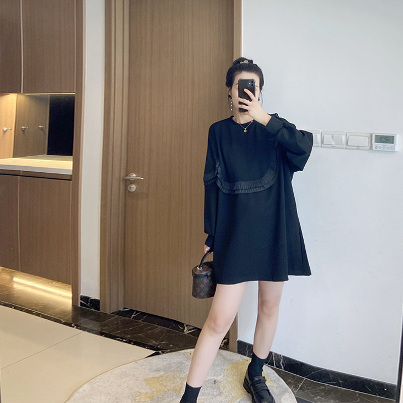 秋冬黑色显瘦大码连衣裙女装2024年新款中长款卫衣高端胖mm遮肚子