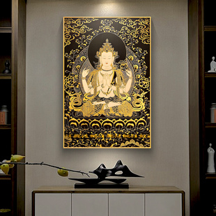 唐卡中堂壁画黄财神释迦牟尼佛像挂画观音菩萨发财招财玄关装饰画