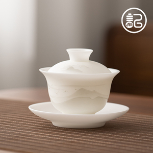速发记今朝【冰种玉瓷】三才盖碗单个家用陶瓷大号泡茶碗茶杯功夫
