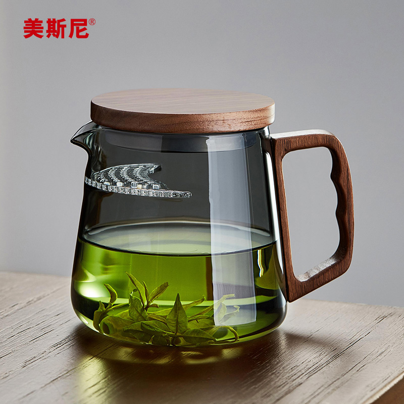 美斯尼玻璃泡茶壶绿茶泡茶器茶水分离功夫茶具月牙过滤一体公道杯