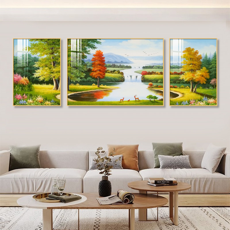 客厅装饰画山水画沙发背景墙壁画三联画中式风景挂画大气2026新款