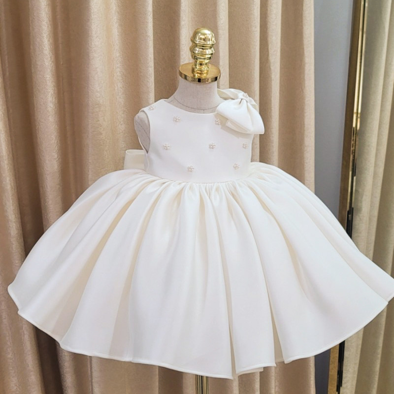 速发宝宝一周岁礼服白色儿童钢琴演奏晚礼服洋气花童女童生日宴公