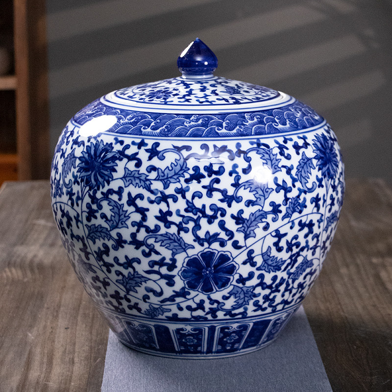 速发景德镇陶瓷仿古茶叶罐米缸油缸10/20/30斤防潮家用密封储物罐