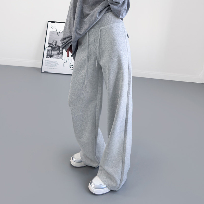 大码阔腿裤女2025春季新款胖mm高腰螺纹显腿长休闲裤宽松显瘦卫裤