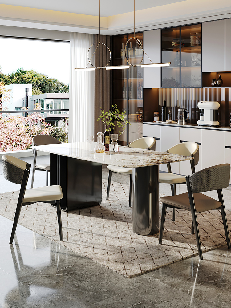 2024新款超晶石餐桌家用现代简约小户型天然大理石设计师餐台椅子