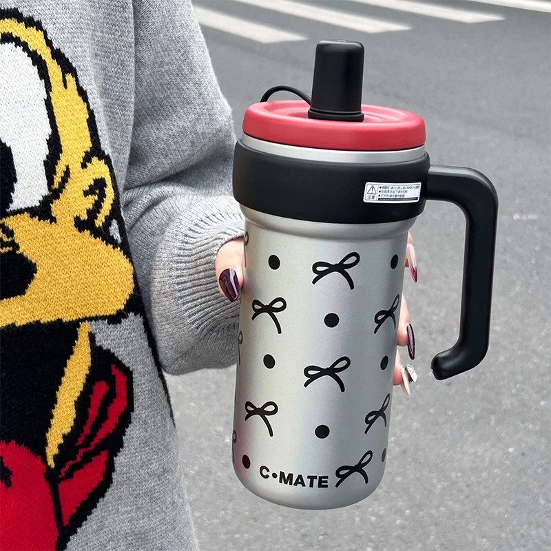 大容量茶水分离保温杯女高颜值带吸管杯316不锈钢便携巨无霸水杯