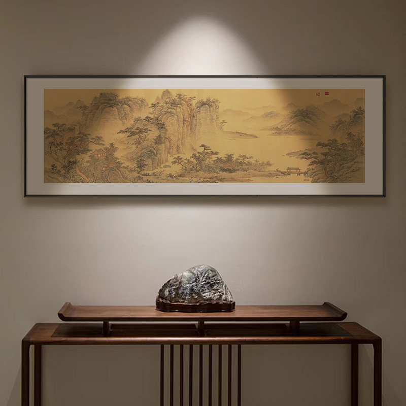 新中式客厅沙发背景墙仿古宋代山水装饰画酒店餐厅包间禅意风景画