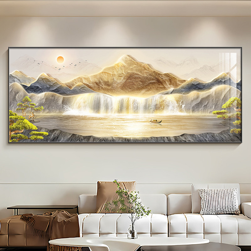 高级感客厅装饰画招财山水壁画风景大气横幅画公司办公室挂画轻奢