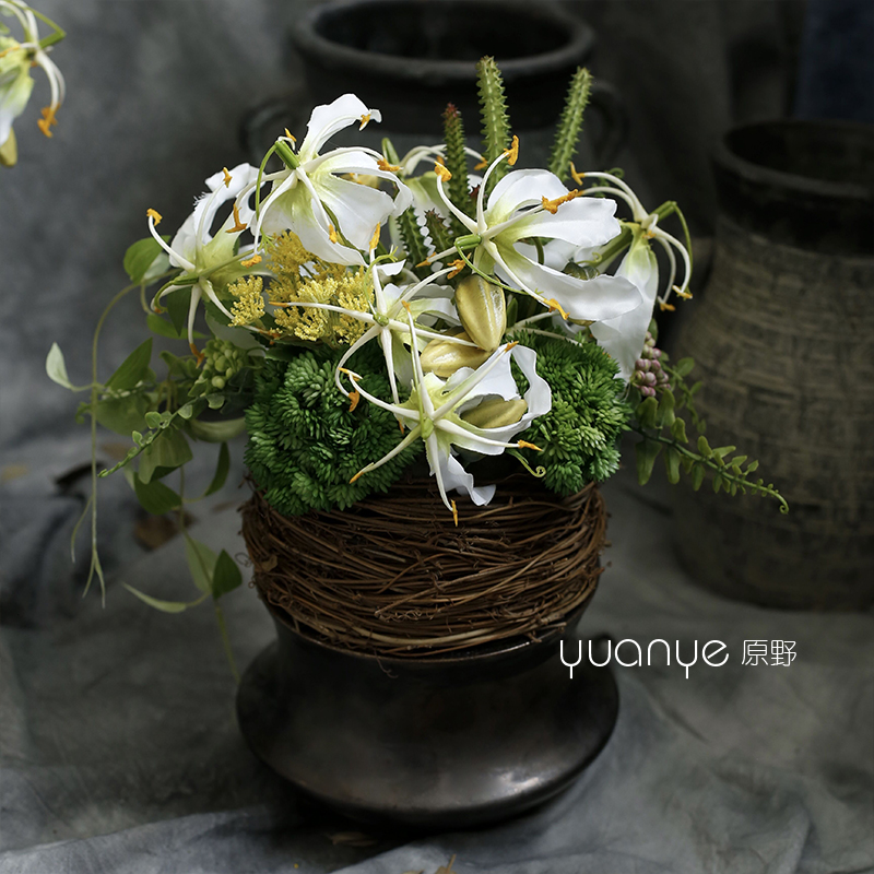 田园风高档火焰百合彷真花假花客厅酒店餐厅样板间装饰花摆设摆件