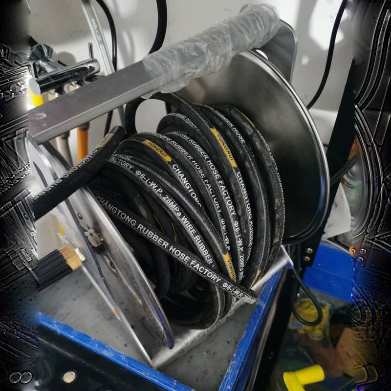 高压水枪洗车机高压管收纳架不锈钢水管车高压水泵管收纳车