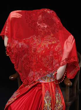 红盖头结婚秀禾透明中式蒙头婚礼新娘古风纱喜帕秀禾服盖头网纱薄