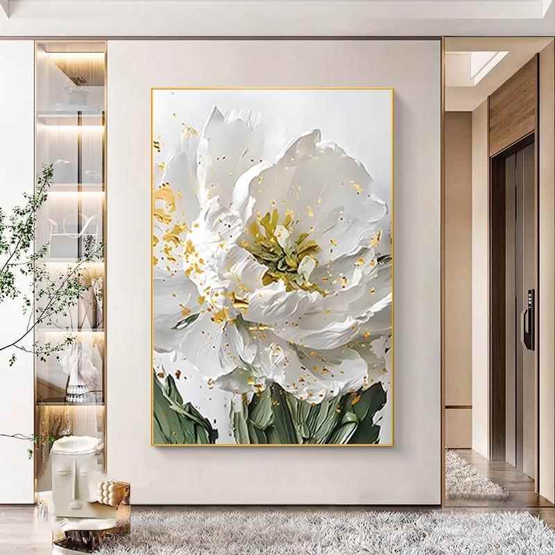 大芬油画村玄关装饰画奶油风轻奢沙发背景墙壁画抽象花卉玄关挂画