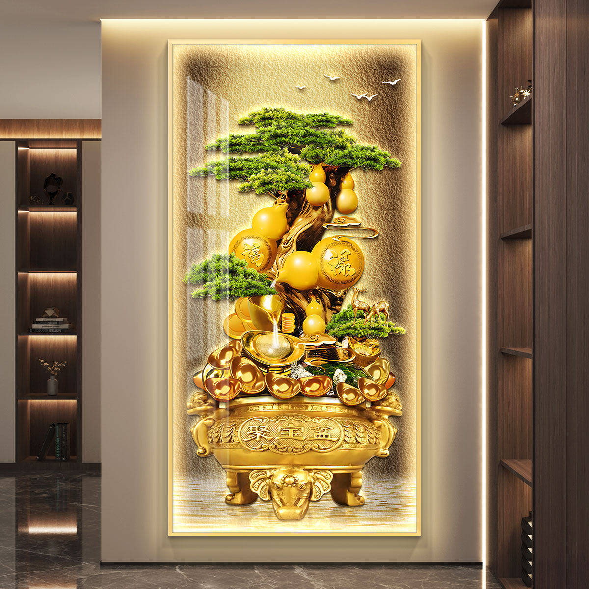 聚宝盆轻奢led灯入户玄关装饰画走廊过道挂画壁画简约现代高级感