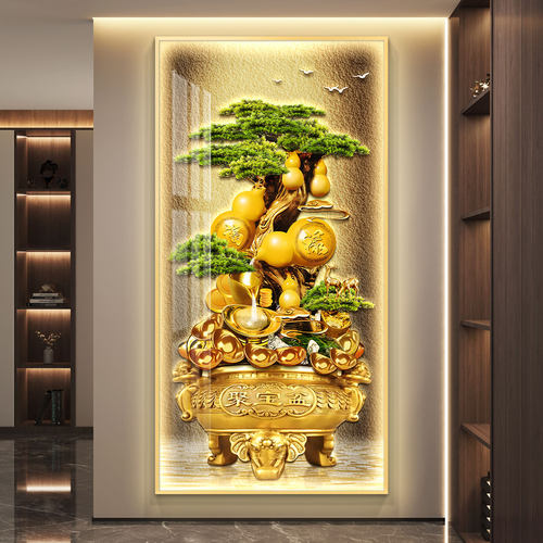 聚宝盆轻奢led灯入户玄关装饰画走廊过道挂画壁画简约现代高级感