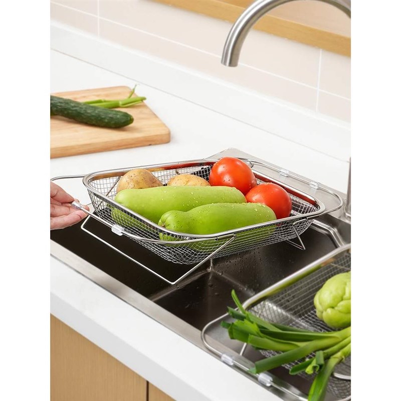 伸缩沥水篮不锈钢洗菜盆厨房家用水槽多功能置物架水池沥水洗碗