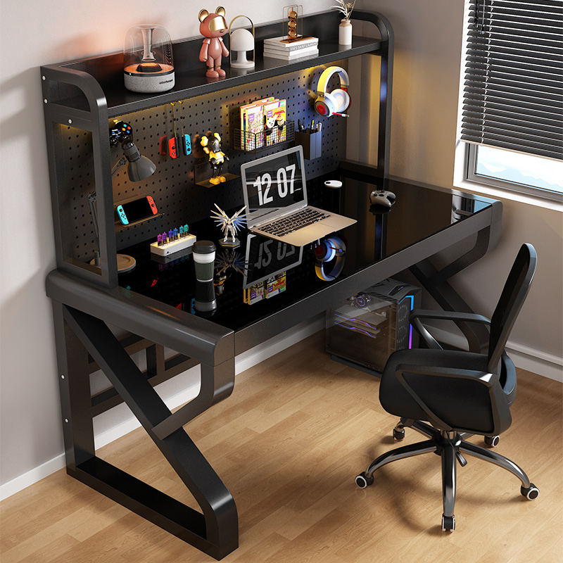电脑桌台式卧室家用书桌书架一体写字桌简约办公桌洞洞板电竞桌子