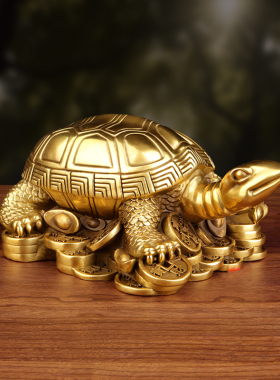 铜乌龟铜龟摆件黄铜金钱龟长寿龟办公室客厅装饰品抓周踩金龟道具