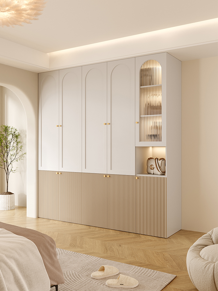 法式奶油风衣柜卧室家用收纳储物柜一体主卧室衣帽间定制到顶衣橱