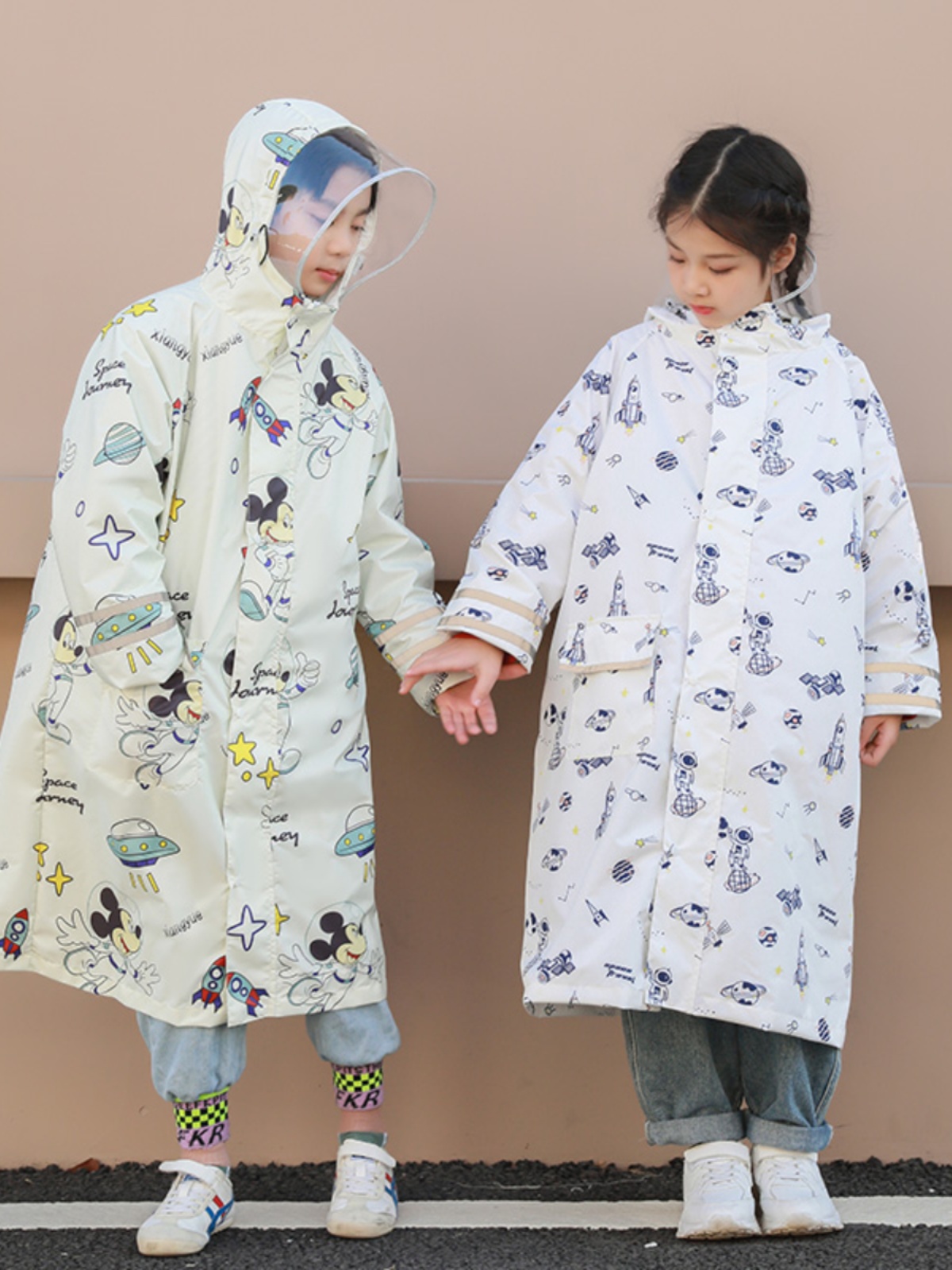 儿童雨衣女童男童小学生雨披长款上学专用带书包位大童女孩卡通