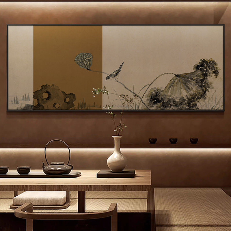 新中式客厅沙发背景墙荷花装饰画办公室茶室书房禅意壁画中国风画