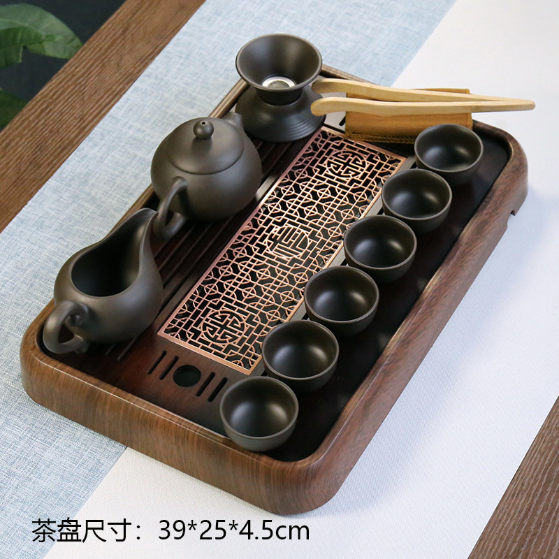 速发智典紫砂功夫茶具小套装家用茶壶茶杯整套客厅简约实木茶盘茶