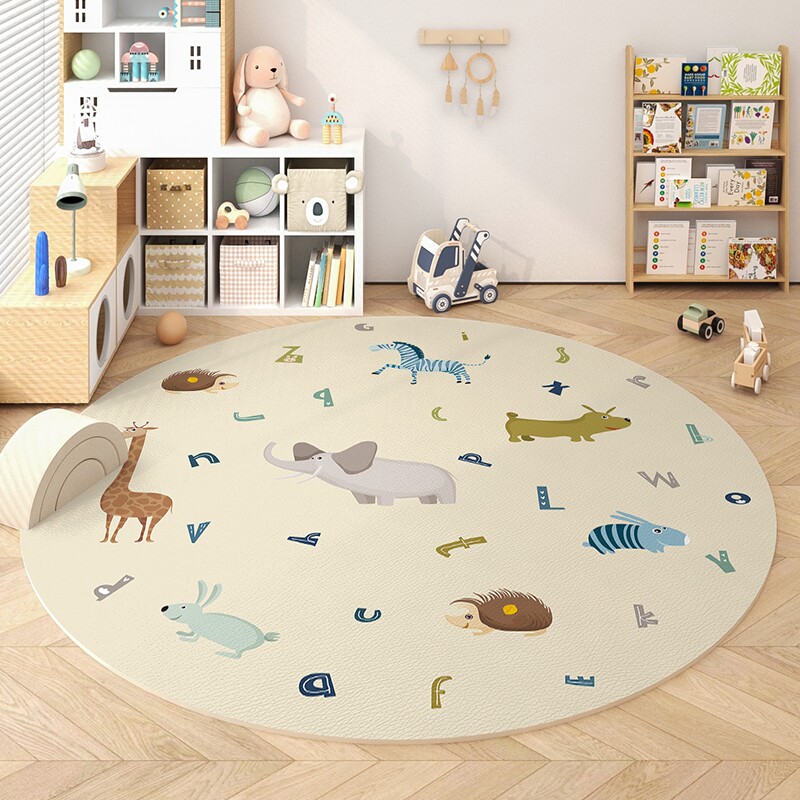 圆形儿童地垫阅读玩具区PVC可擦卧室床边儿童房地毯卡通书桌垫子