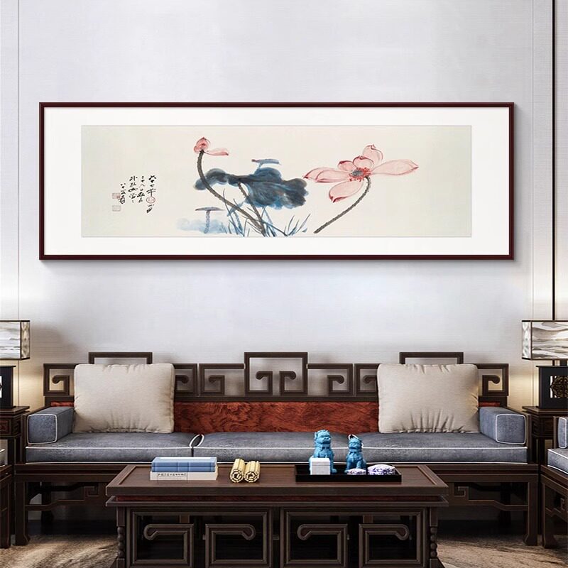 荷花图水墨画张大千齐白石国画作品莲花卧室新中式客厅装饰画挂画