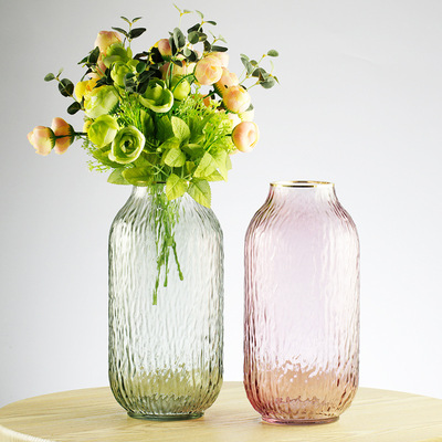 欧式冷纹金边花瓶大号创意客厅插花富贵竹百合鲜花花瓶摆件家用