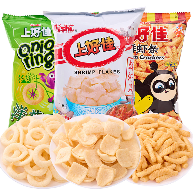 洋葱圈零食上好佳鲜虾片薯片大袋虾条薯条膨化食品洋葱圈鲜虾条追