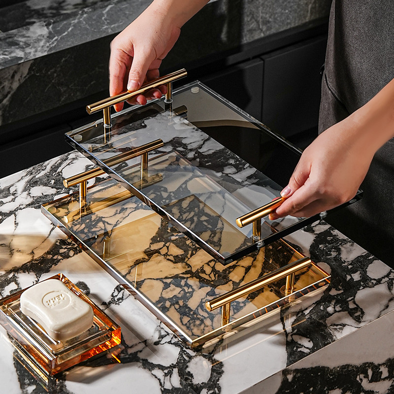 高级水晶玻璃置物架浴室台面护肤洗漱用品牙具收纳牙杯架收纳托盘