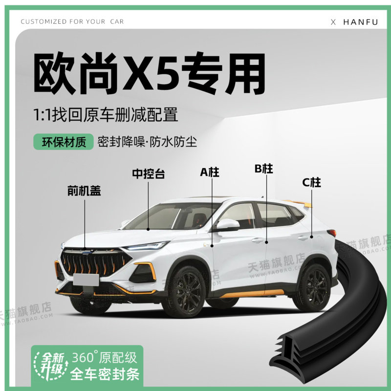 速发适用长安欧尚X5汽车柱密封条C柱中控隔音引擎改装饰防撞胶条