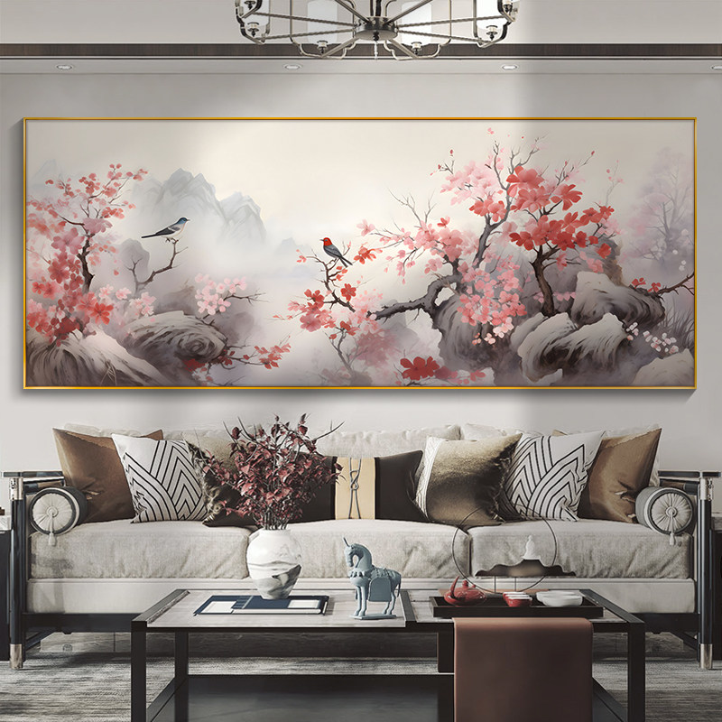 喜上眉梢花鸟国画新中式客厅装饰画沙发背景墙壁画中国风茶室挂画