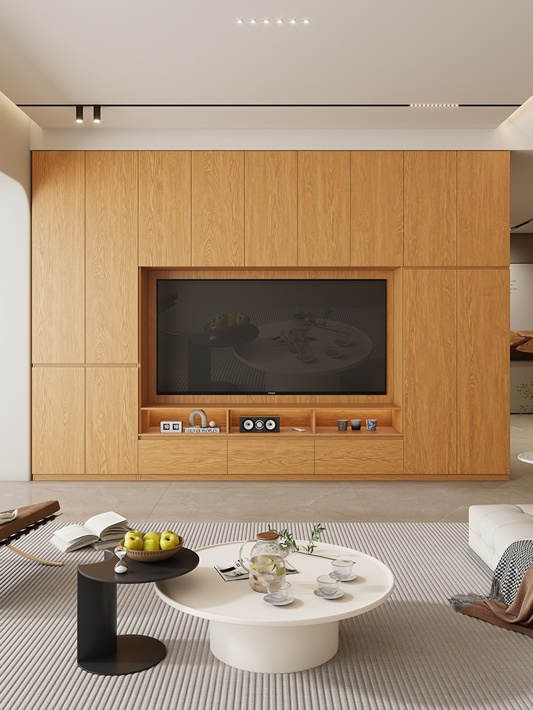 国富实木电视柜85英寸客厅家庭背景墙储物柜集成小公寓储物柜高柜