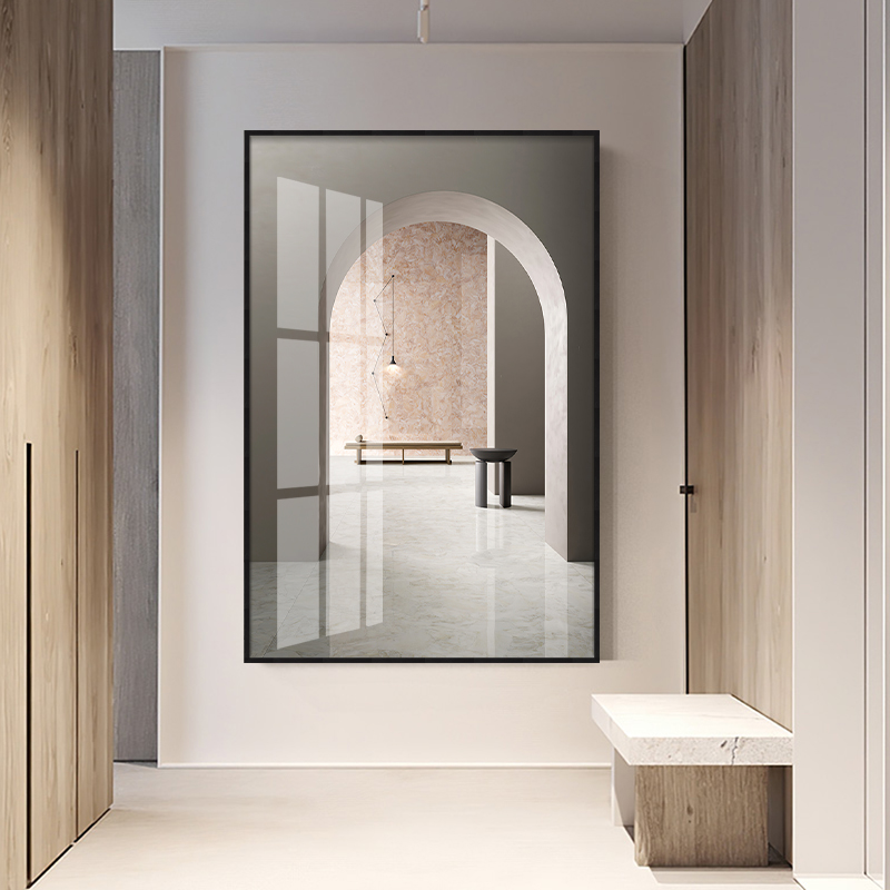 北欧现代玄关走廊装饰画几何建筑高级灰挂画餐厅过道酒店大厅壁画图片