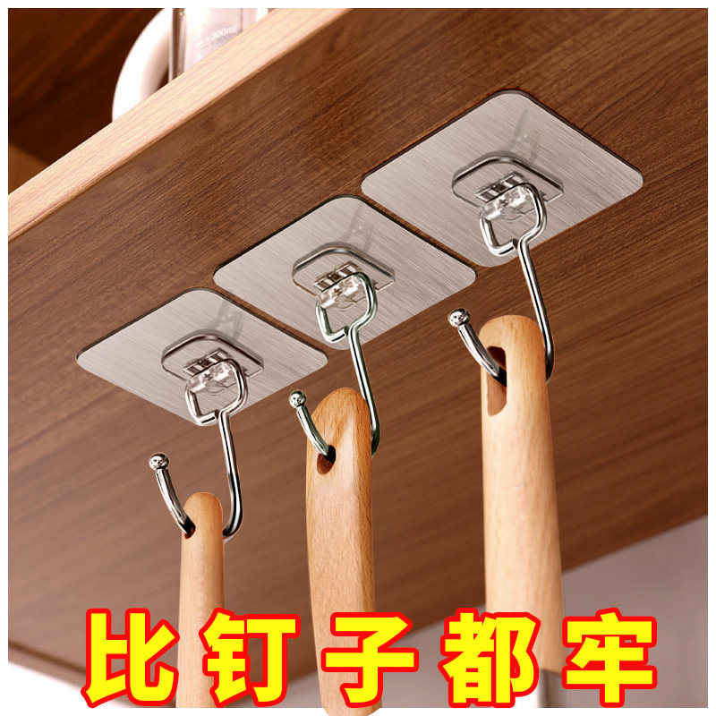 速发能贴在木板上的厨具大挂钩沾墙上挂衣服勾粘在木头上挂锅透明