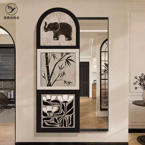 中古风隐藏式可推拉全身镜装饰画法式玄关壁画卧室隐形穿衣镜子画