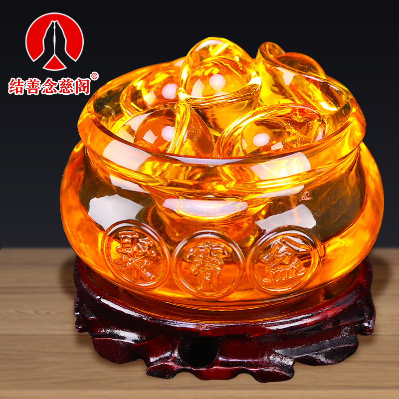 聚宝盆摆件黄水晶琉璃百福缸存钱罐客厅酒柜乔迁店铺开业礼品,家居饰品,装饰摆件,淘宝优惠券,粉丝福利购,淘宝优惠卷